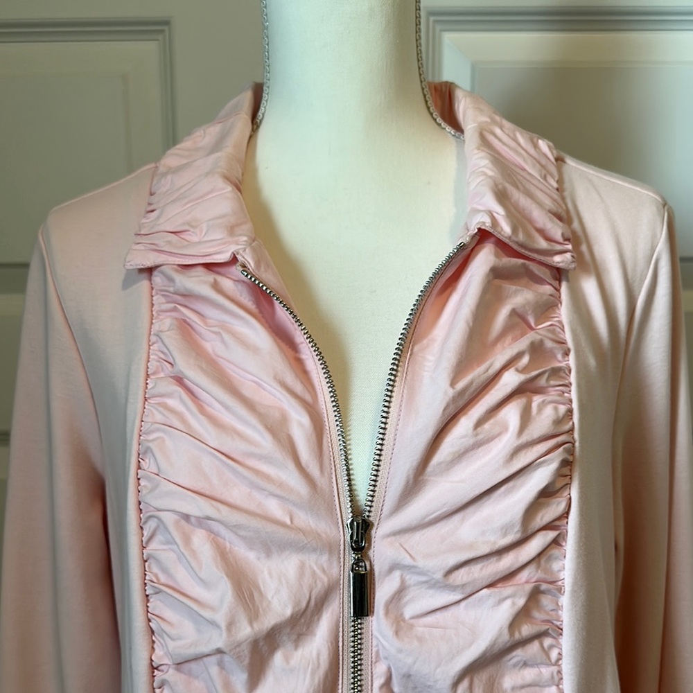 Pink Ruched Ruffled Long Sleeve Blouse - Picture 2 of 7